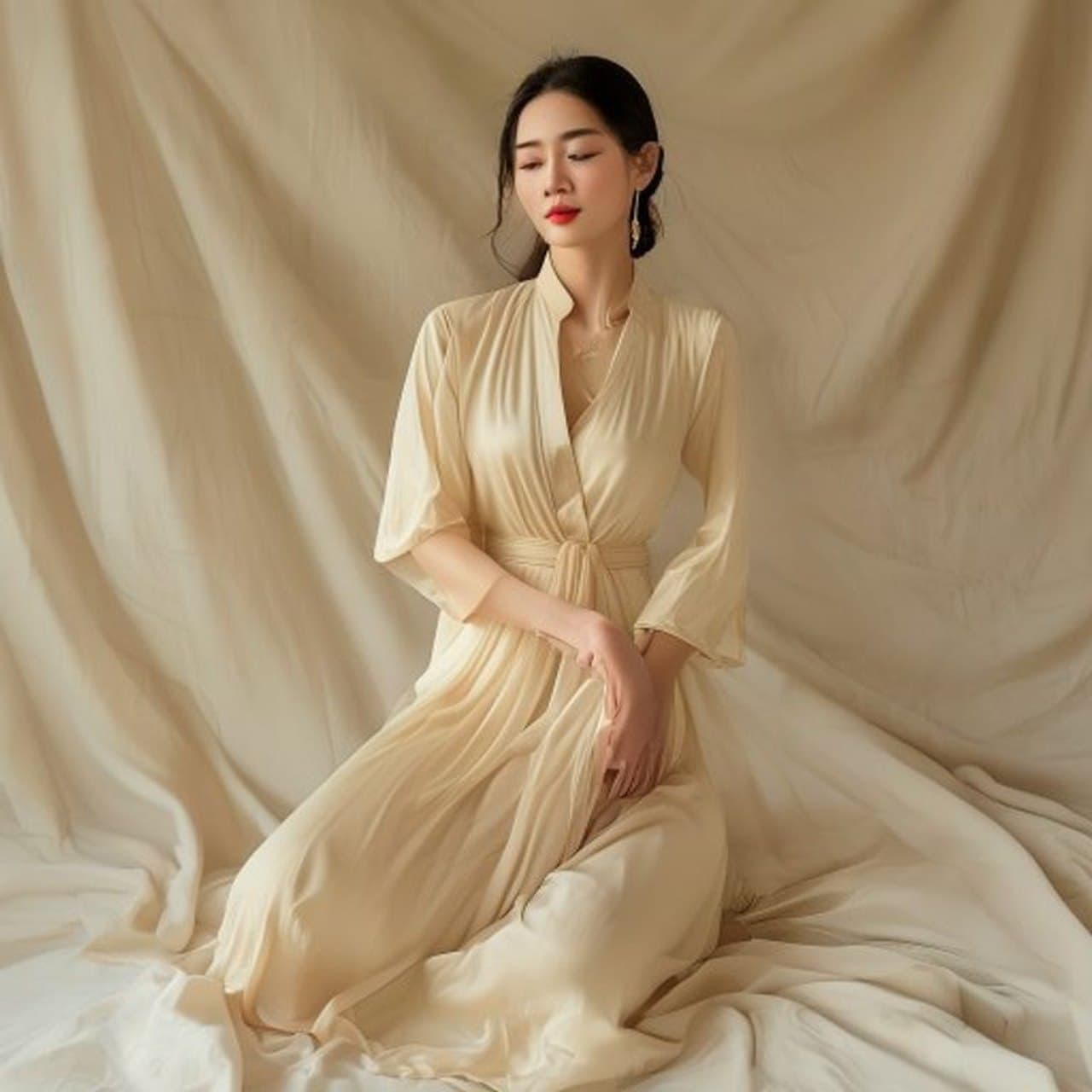 Áo Dài Lụa Vẽ Tay Hoa Sen